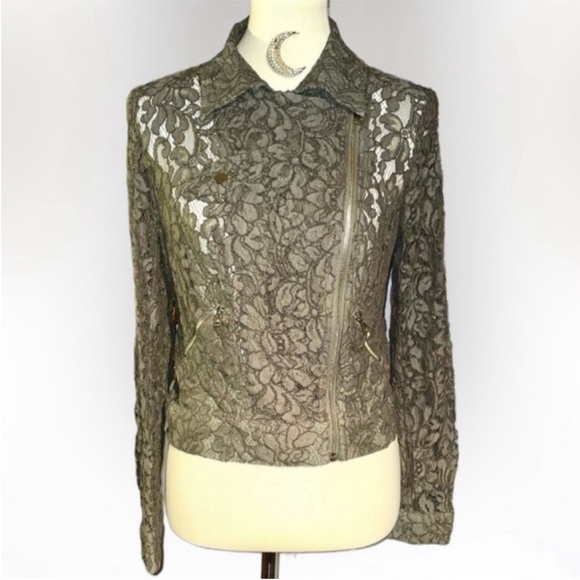bebe Floral Lace Olive Green Shirt Jacket Shirt 10 - Picture 4 of 14